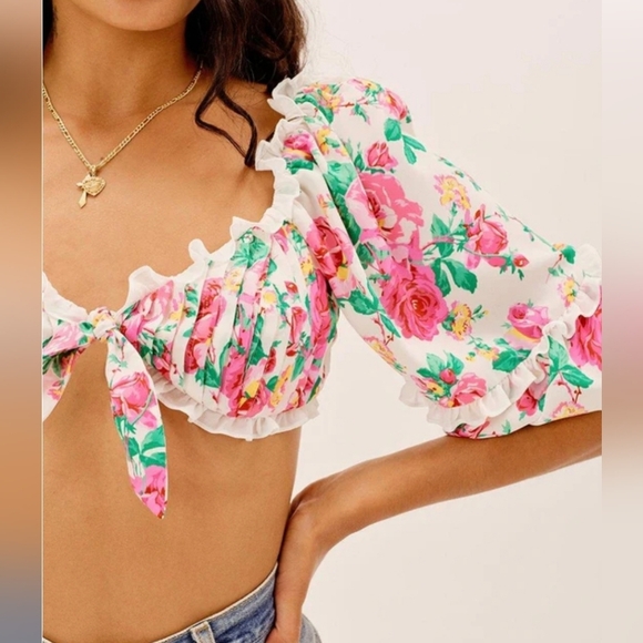 For Love & Lemons Baby Doll Whimsigoth  Imagen Crop  Floral Top Size Small - Picture 4 of 17